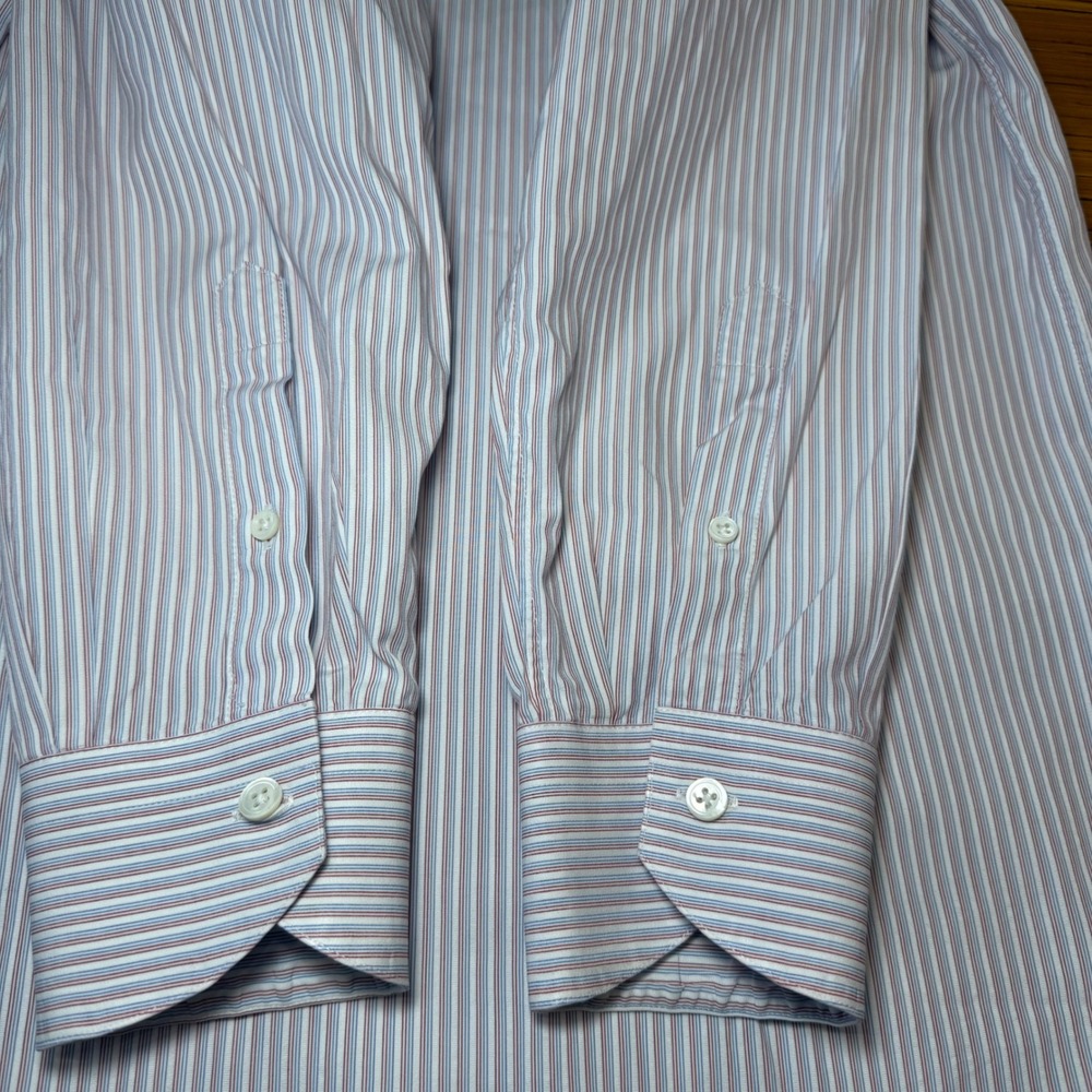 Canali Mens Dress Shirt Striped Long Sleeve Button Down 43/17 Made in Italy - Picture 6 of 9